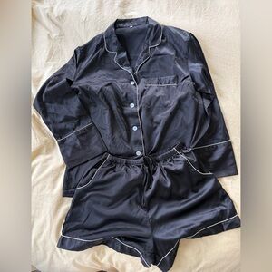 Women's Black Satin Pajama Set